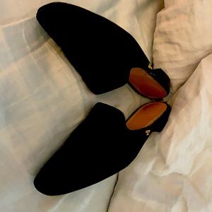 Tory Burch black suede mules.
